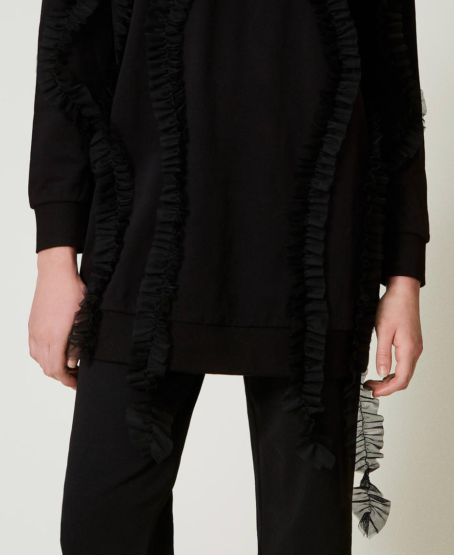 Maxi felpa con volant in tulle