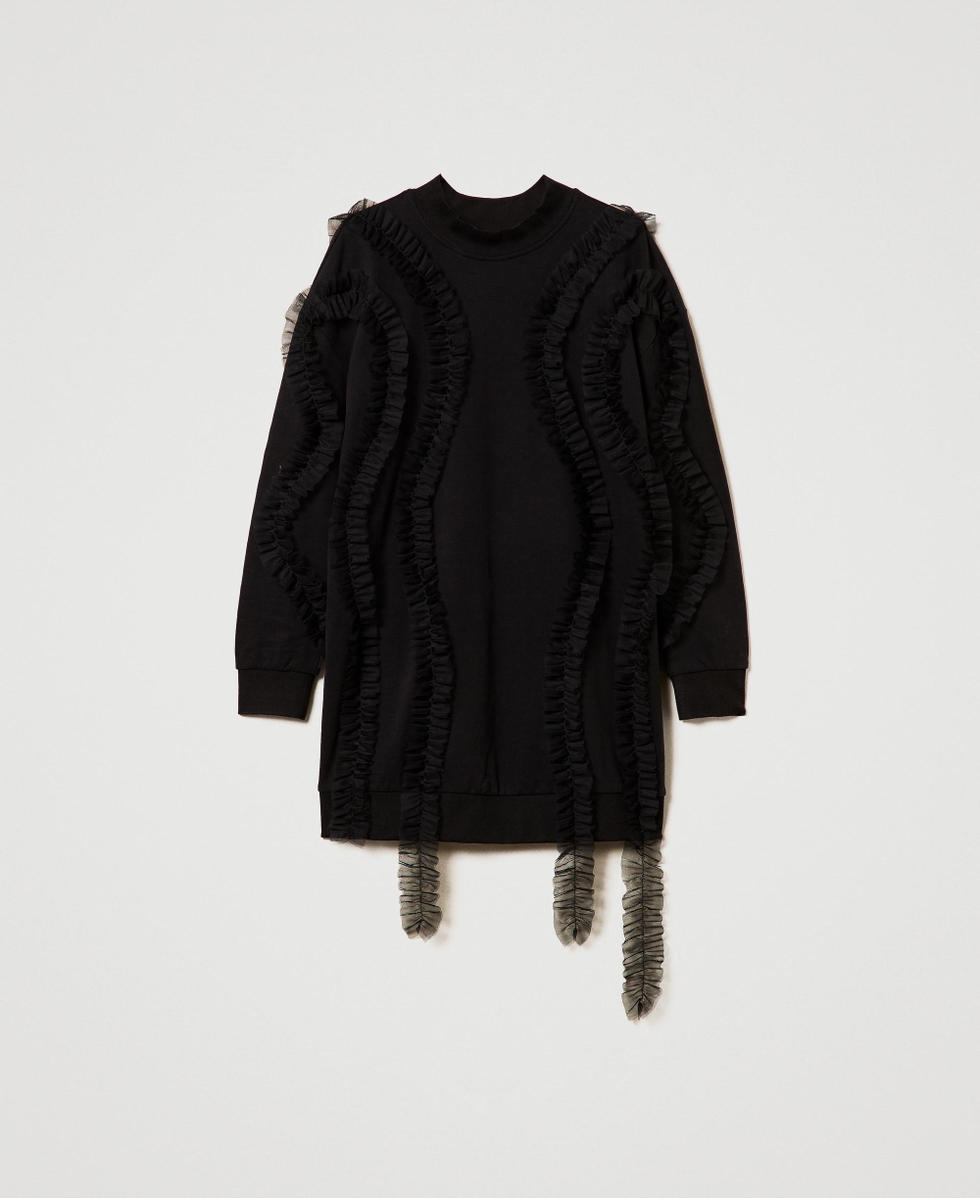Maxi sweatshirt with tulle ruffles Black Woman 242LI2DDD_00006_S0
