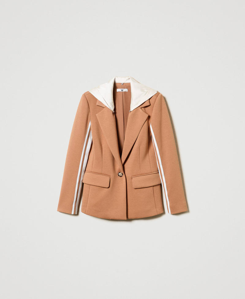 Blazer en scuba avec capuche Bicolore Caramel Camel/Nacre Femme 242LI2DKK_11819_S0