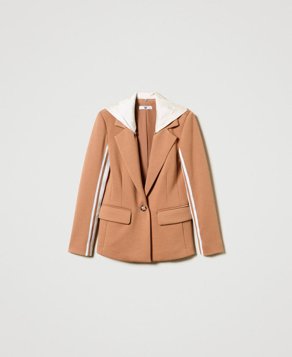 Blazer en scuba avec capuche Bicolore Caramel Camel/Nacre Femme 242LI2DKK_11819_S0