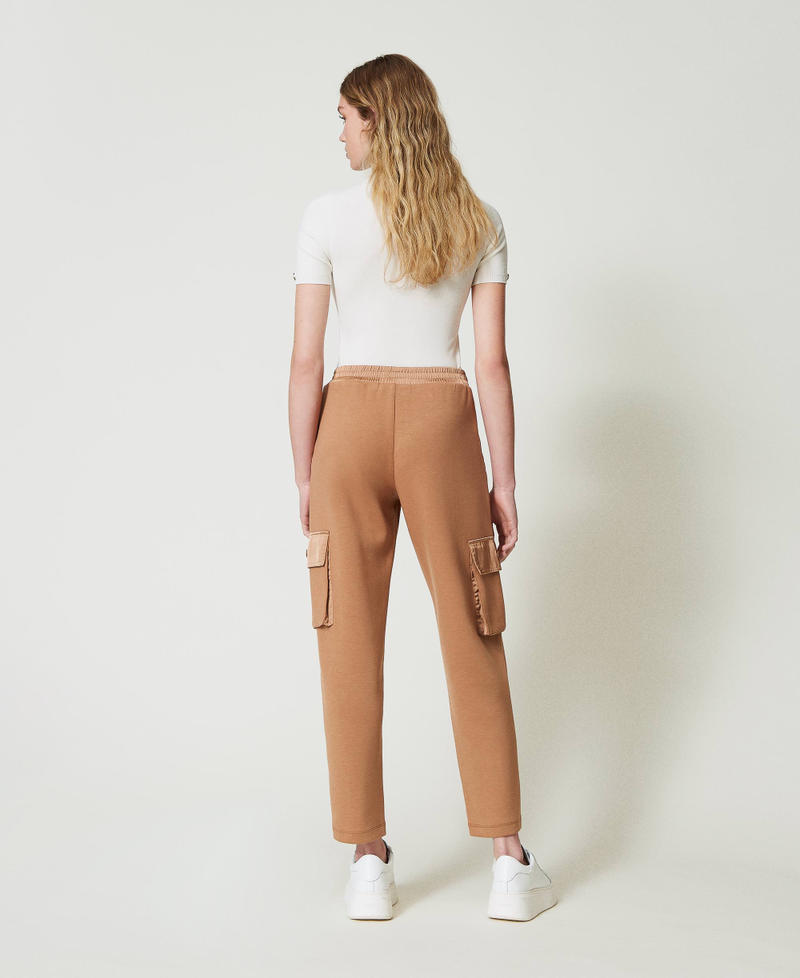 Scuba fabric and satin cargo trousers