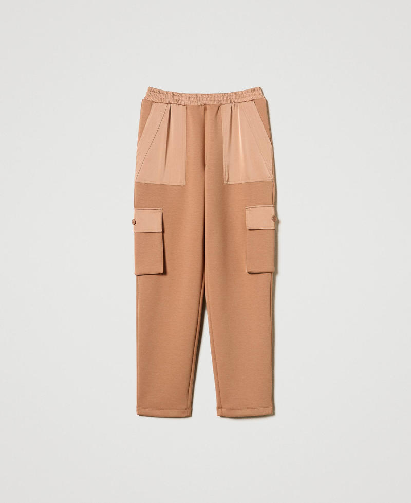 Scuba fabric and satin cargo trousers