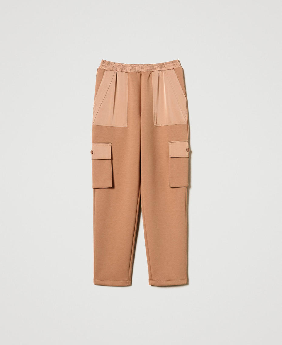 Scuba fabric and satin cargo trousers Caramel Camel Woman 242LI2DNN_11718_S0