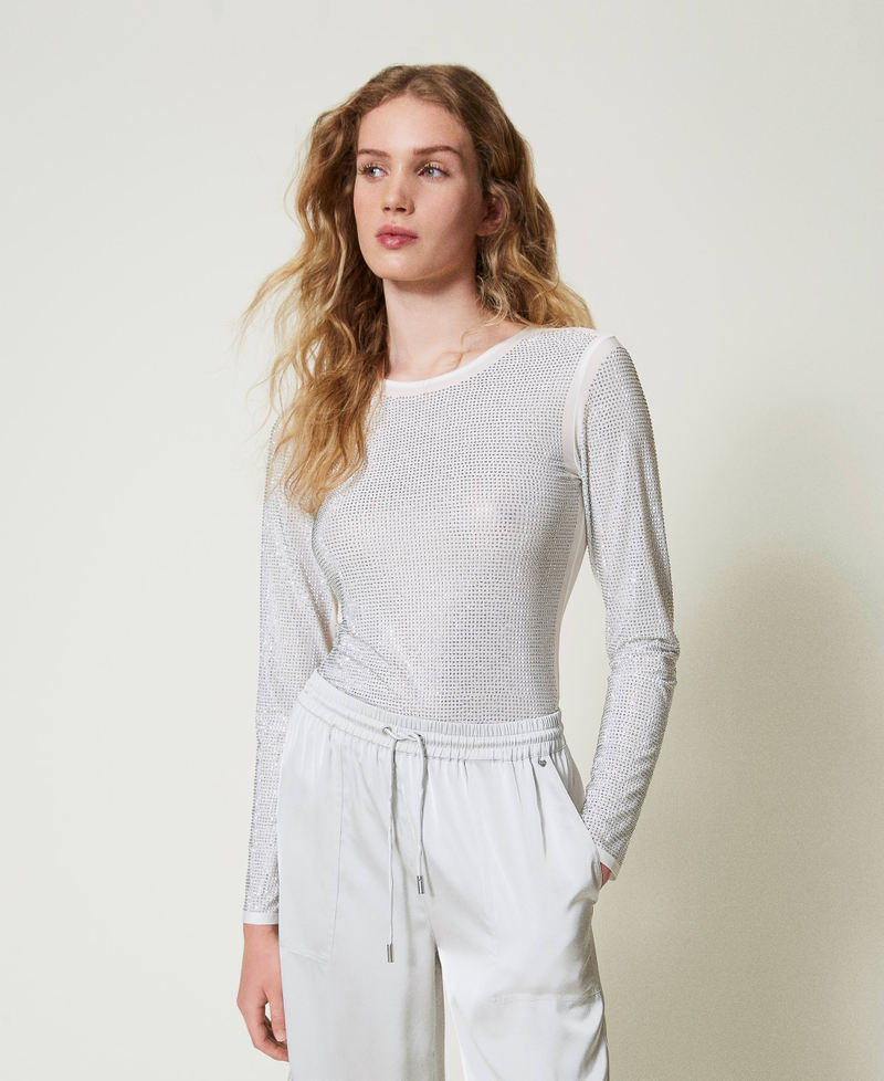 T-shirt stretch avec strass all-over Off White Femme 242LI2EKK_00526_02