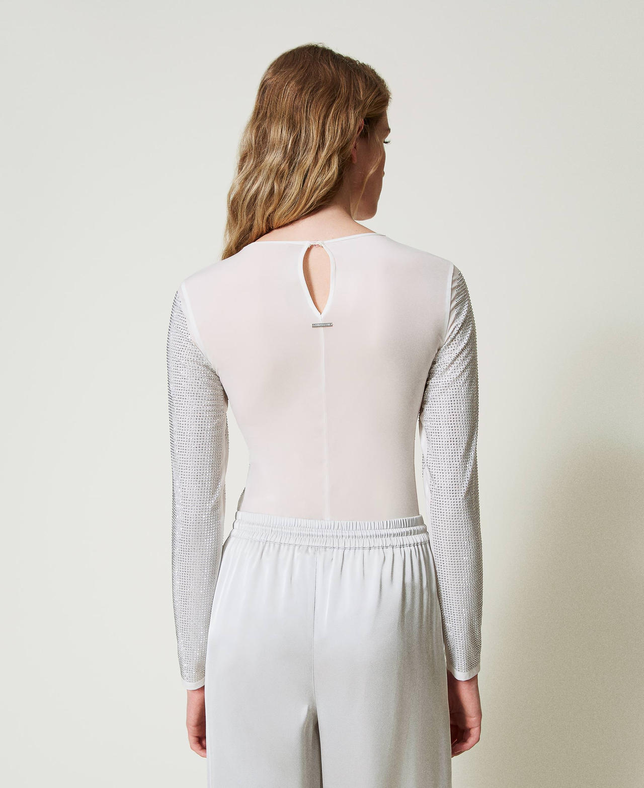 T-shirt stretch with rhinestones all over Off White Woman 242LI2EKK_00526_03