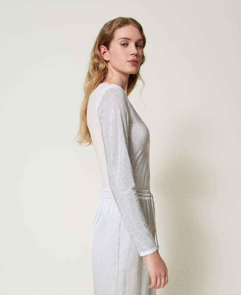 T-shirt stretch avec strass all-over Off White Femme 242LI2EKK_00526_04