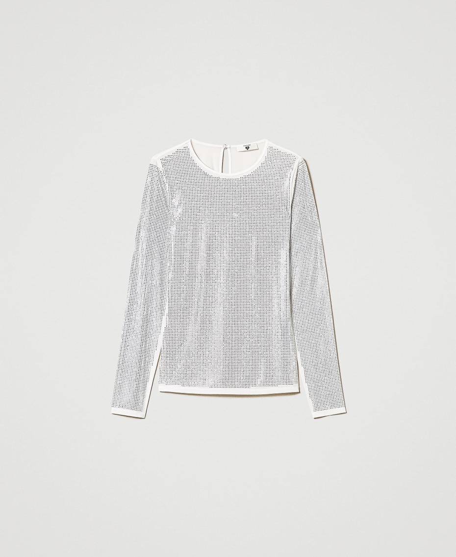 T-shirt stretch with rhinestones all over Off White Woman 242LI2EKK_00526_S0