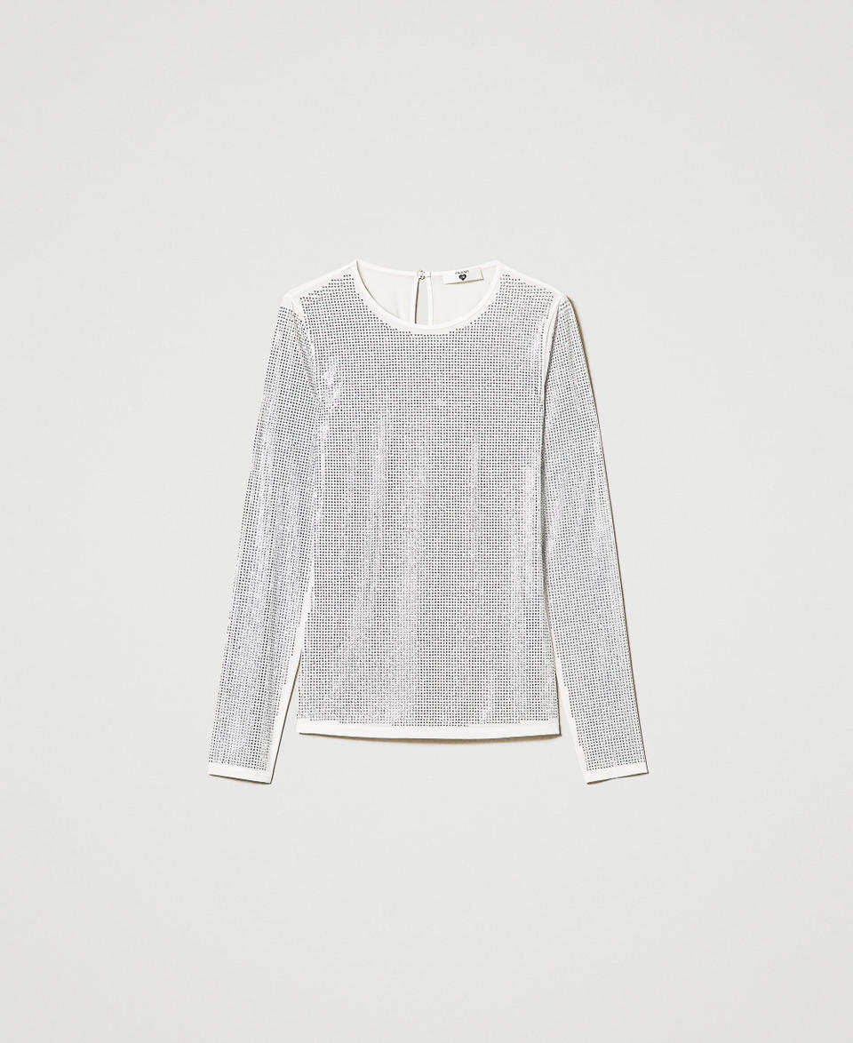 T-shirt stretch with rhinestones all over Off White Woman 242LI2EKK_00526_S0