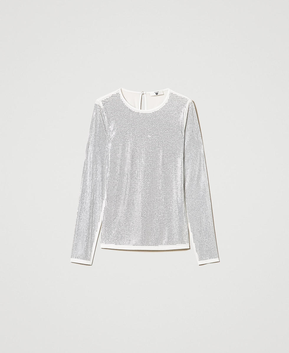 T-shirt stretch with rhinestones all over Off White Woman 242LI2EKK_00526_S0