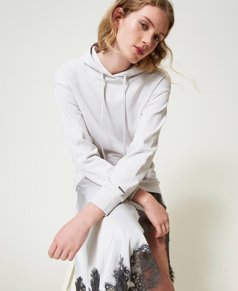 Abito lungo in felpa e raso Bicolor Silver / Grigio "Blackened Pearl" Donna 242LI2HAA_11821_01