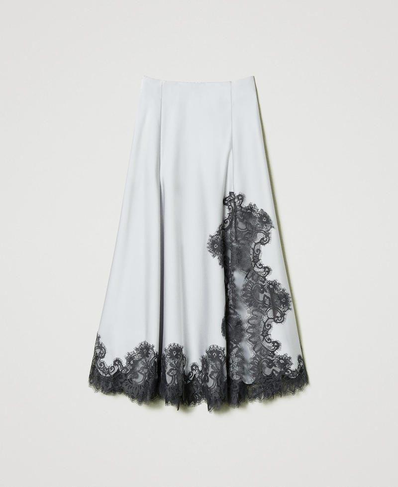 Satin and lace long skirt Woman, Silver | TWINSET Milano Satin and lace long skirt Woman, Silver | TWINSET Milano