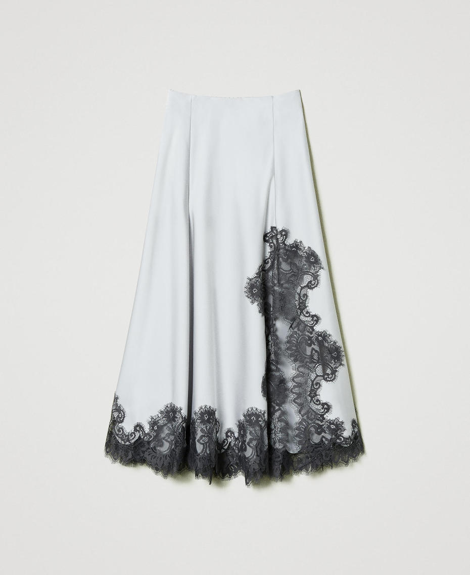 Gonna lunga in raso e pizzo Bicolor Silver / Grigio "Blackened Pearl" Donna 242LI2HCC_11821_S0