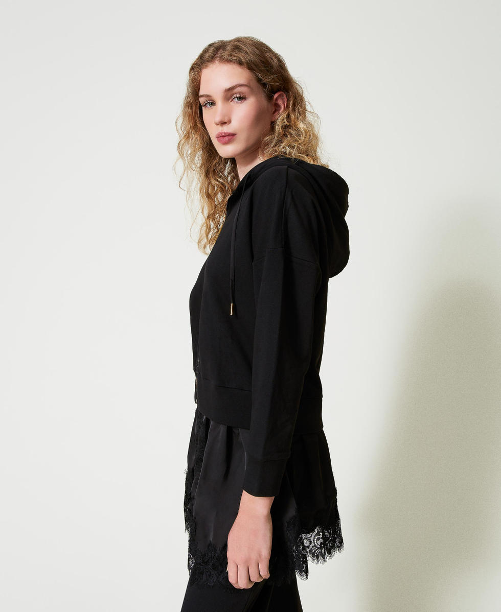 Sweat shirt avec satin et dentelle Femme Noir TWINSET Milano