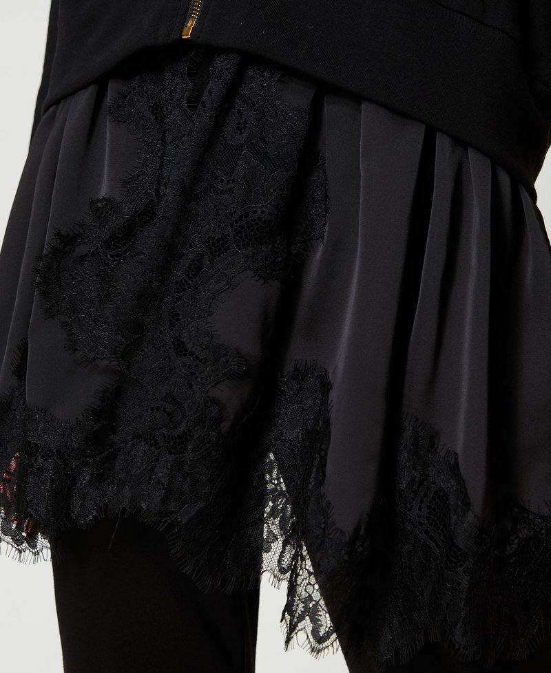 Felpa con raso e pizzo Nero Donna 242LI2HDD_00006_04