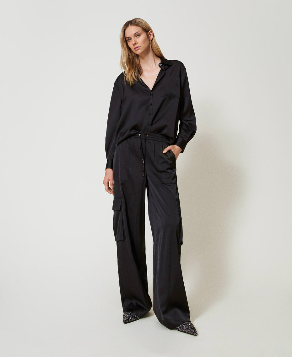 Satin cargo trousers Black Woman 242LI2HFF_00006_01