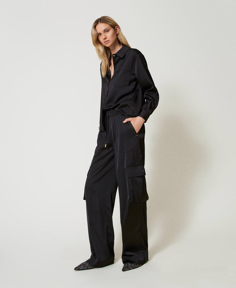 Satin cargo trousers Black Woman 242LI2HFF_00006_02