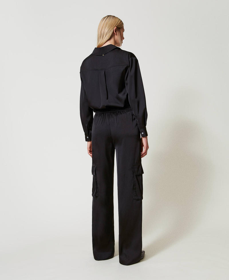 Satin cargo trousers Black Woman 242LI2HFF_00006_03