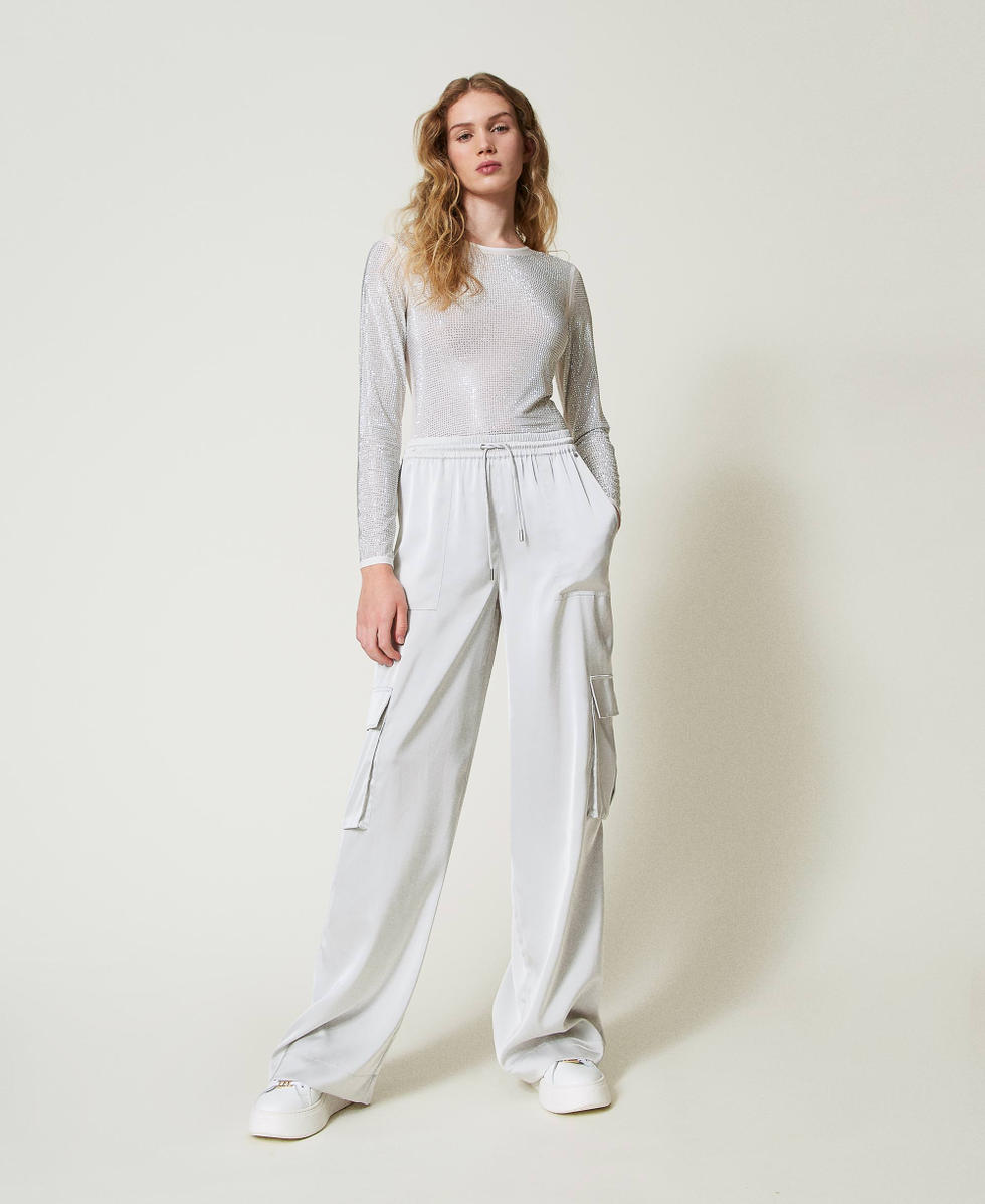 Pantalon cargo en satin Femme Argent TWINSET Milano