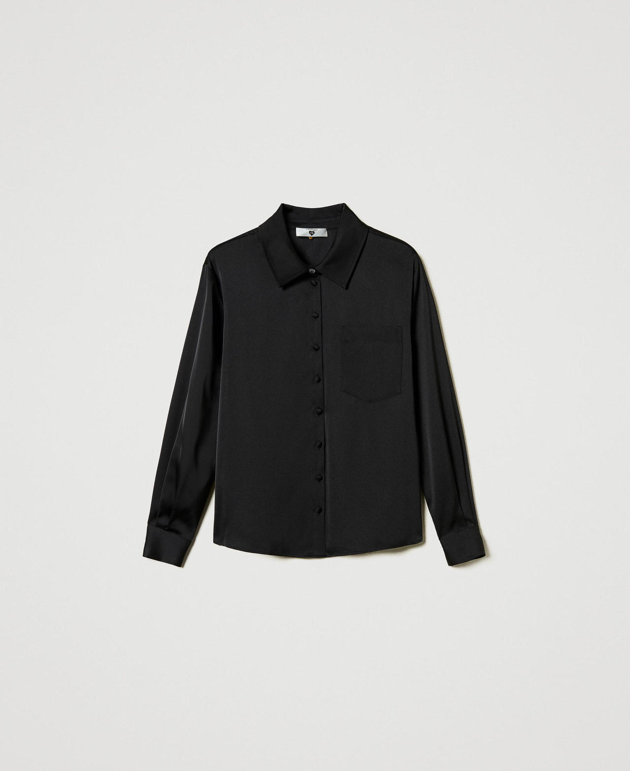 Chemise en satin avec bouton bijou Femme Noir TWINSET Milano