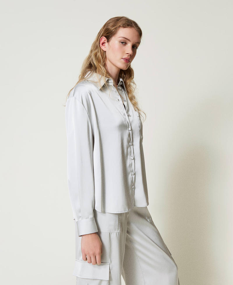 Camicia in raso con bottone gioiello Silver Donna 242LI2HHH_11813_02