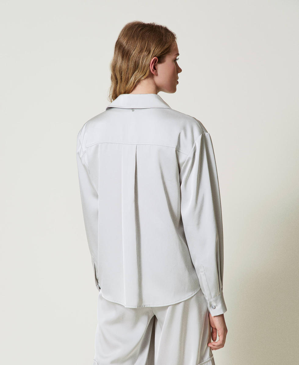 Chemise en satin avec bouton bijou Argent Femme 242LI2HHH_11813_03
