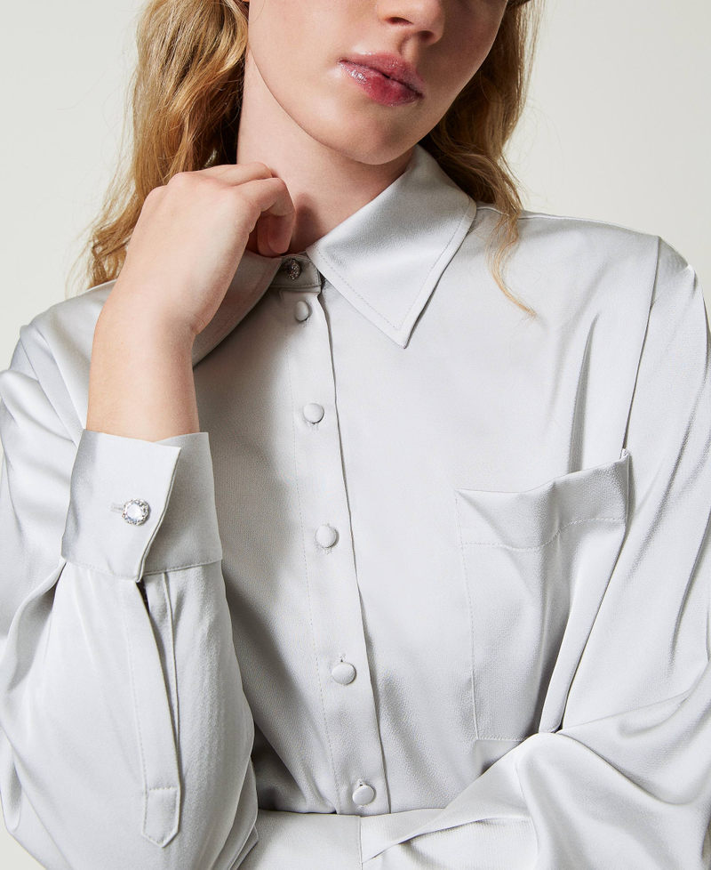 Satin shirt with jewel button Silver Woman 242LI2HHH_11813_04