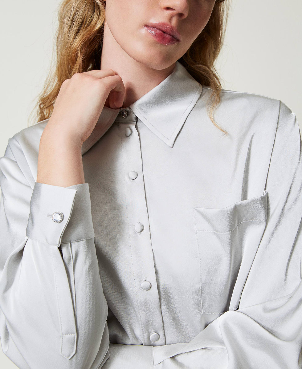 Camicia in raso con bottone gioiello Donna Argento TWINSET Milano