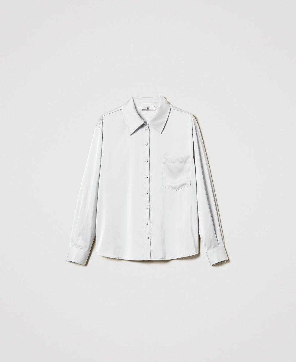 Chemise en satin avec bouton bijou Argent Femme 242LI2HHH_11813_S0