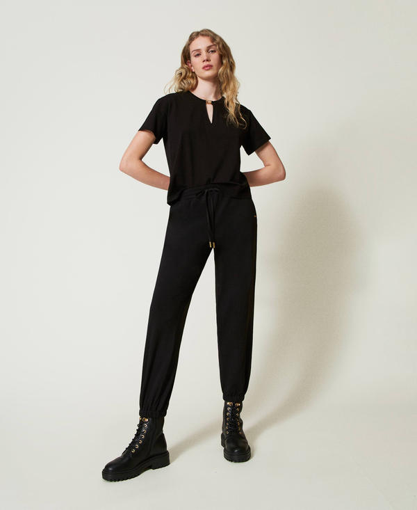 Plush fabric joggers with satin