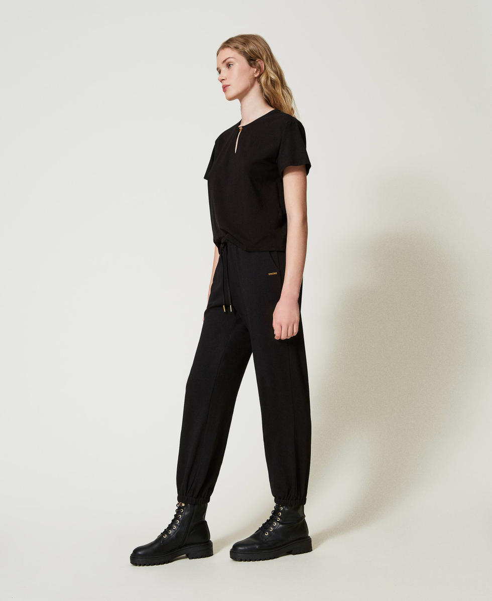 Pantalon satin noir femme clearance