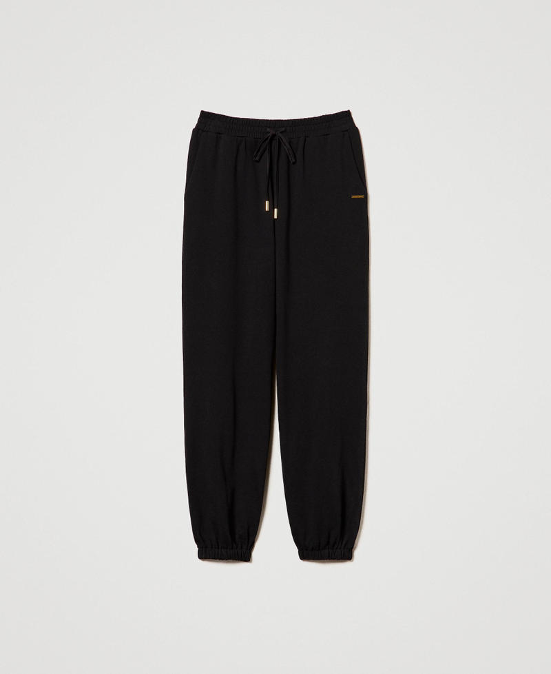 Plush fabric joggers with satin Black Woman 242LI2HKK_00006_S0