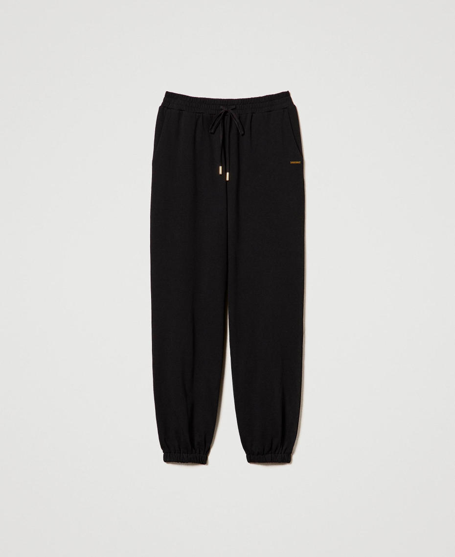 Plush fabric joggers with satin Black Woman 242LI2HKK_00006_S0