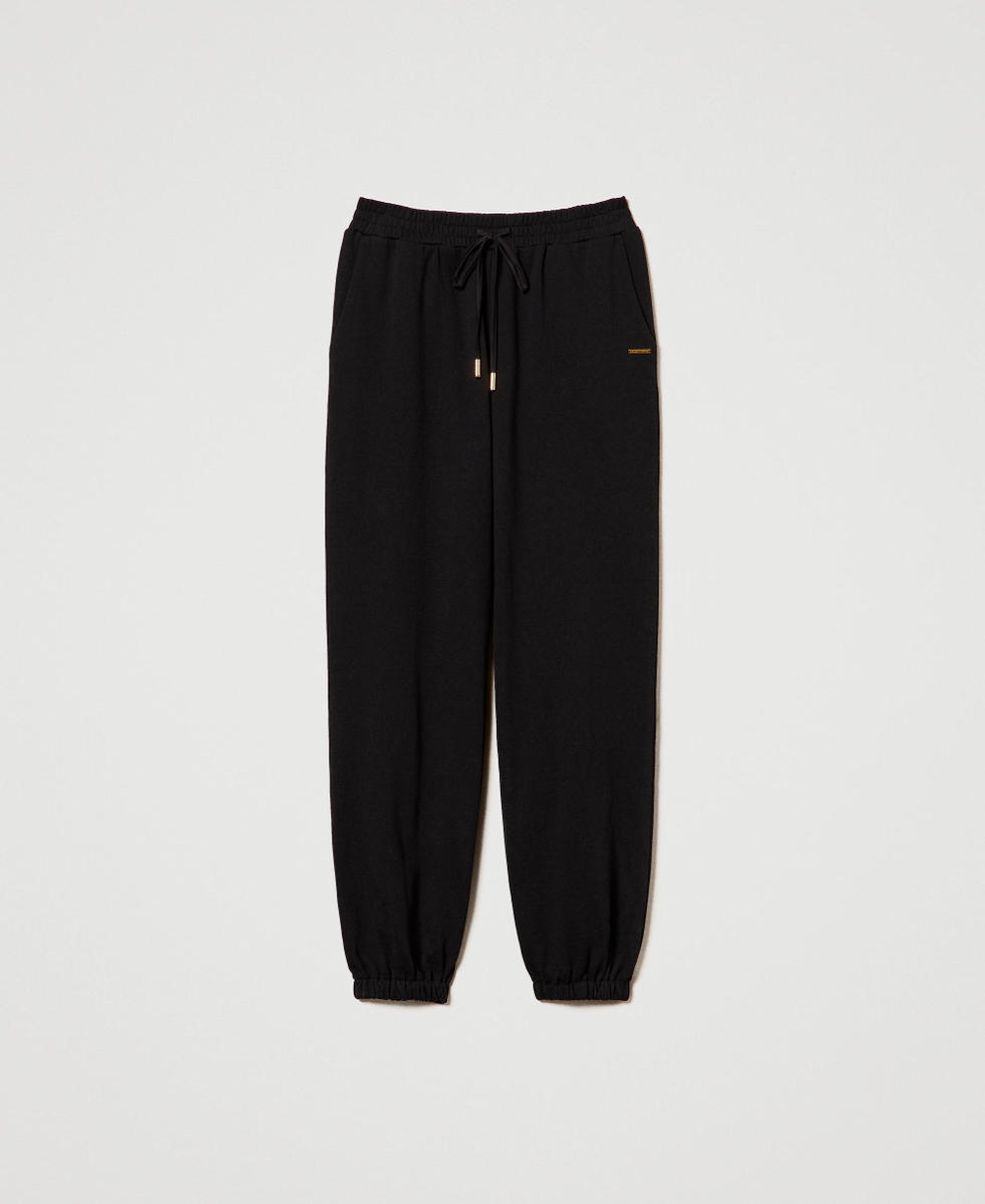 Pantalon de jogging en molleton avec satin Femme Noir TWINSET Milano