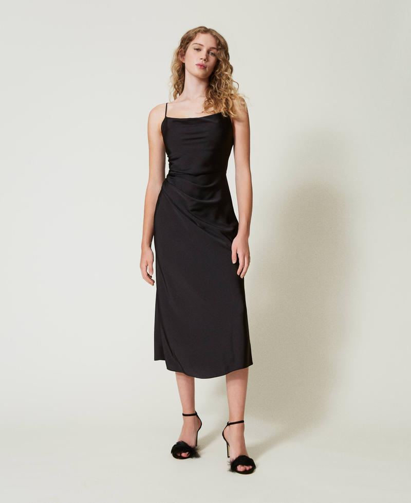 Midi satin dress with draping Black Woman 242LI2HLL_00006_01