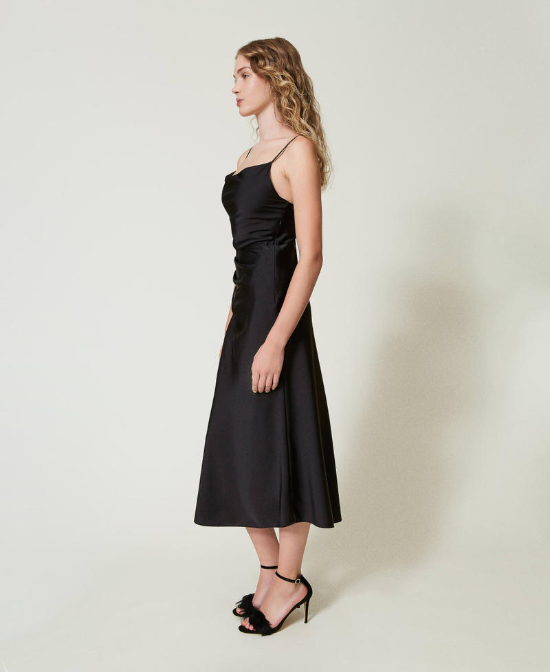 Midi satin dress with draping Black Woman 242LI2HLL_00006_02