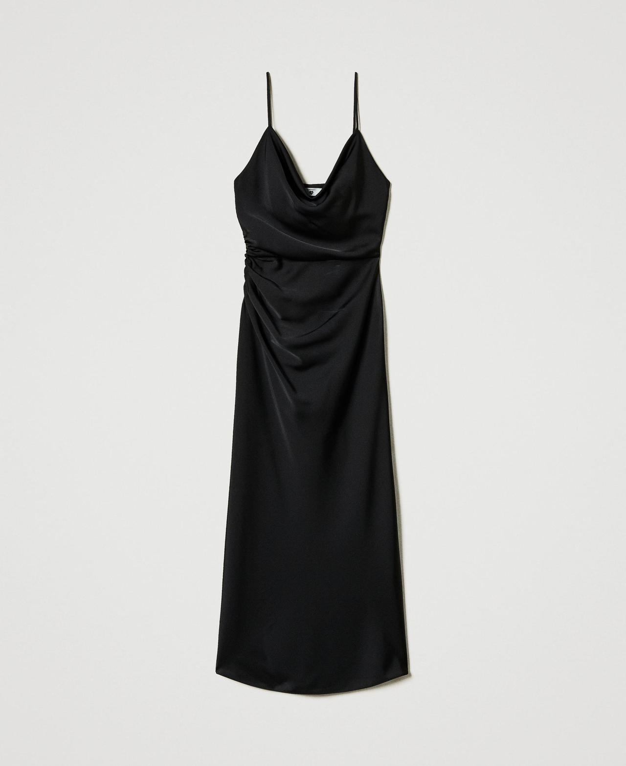 Midi satin dress with draping Black Woman 242LI2HLL_00006_0S