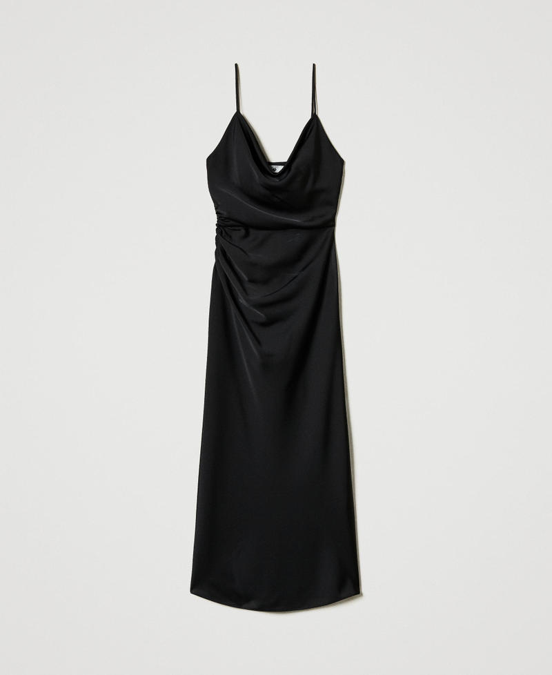 Midi satin dress with draping Black Woman 242LI2HLL_00006_S0
