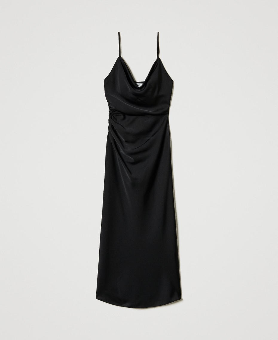 Midi satin dress with draping Black Woman 242LI2HLL_00006_S0