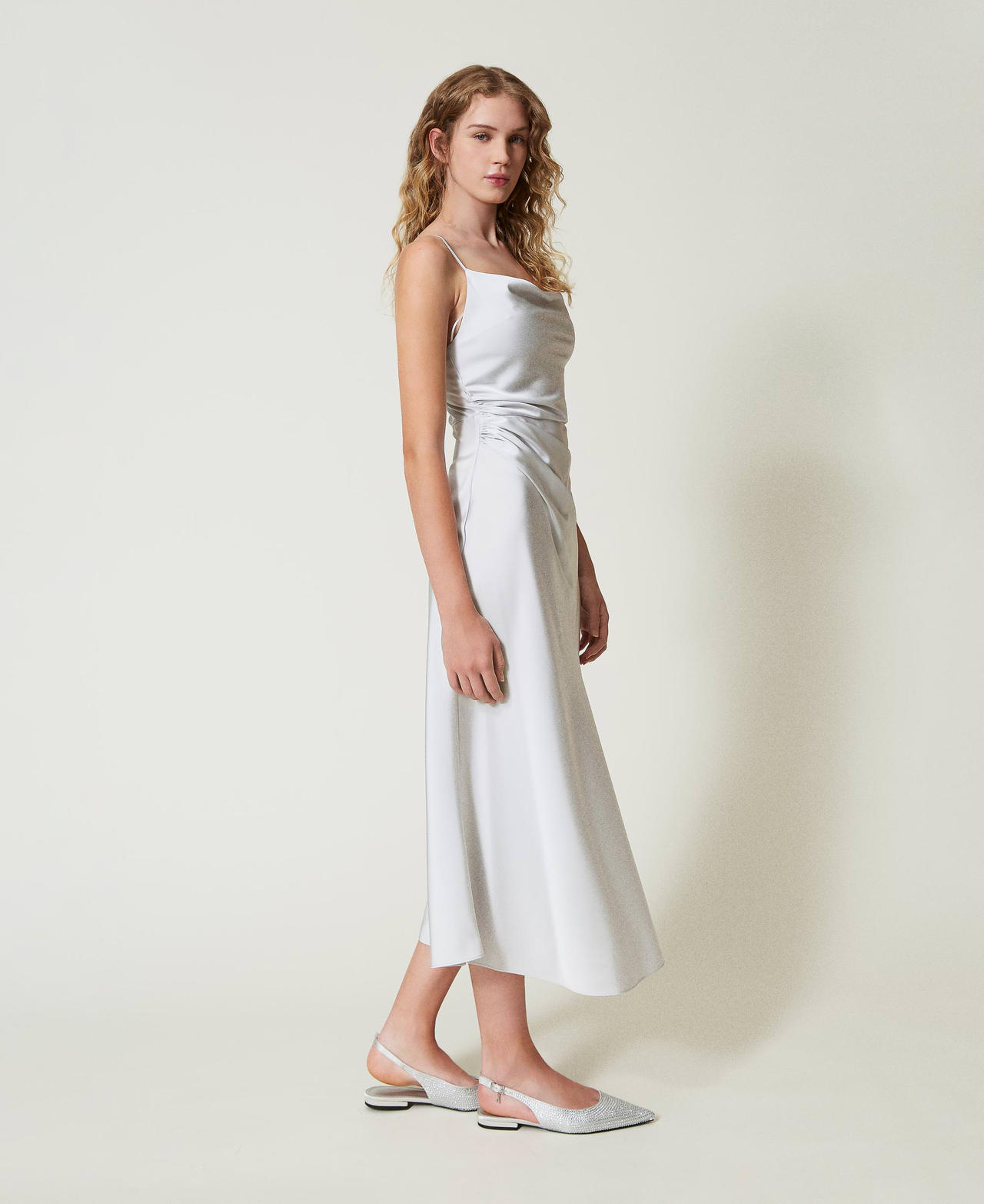 Abito longuette in raso con drappeggio Silver Donna 242LI2HLL_11813_01