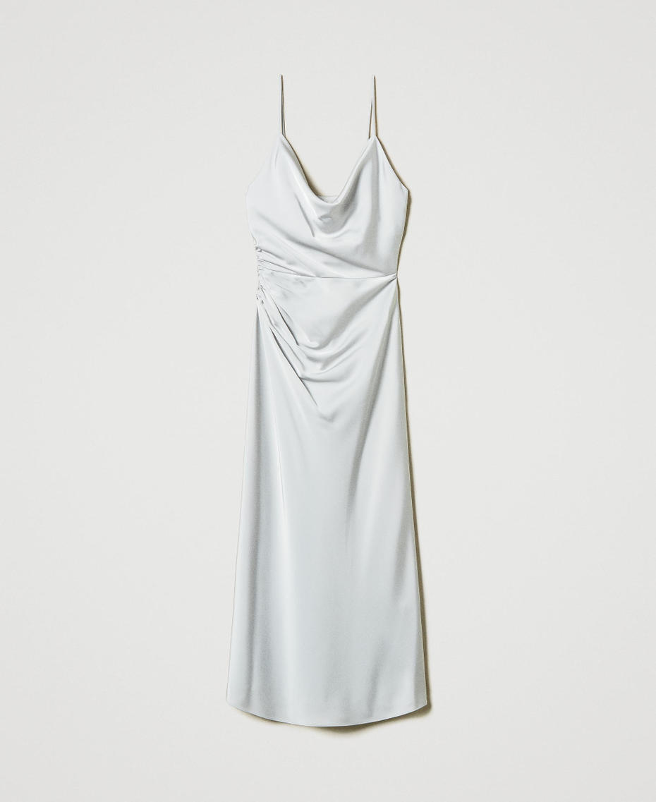 Midi satin dress with draping Silver Woman 242LI2HLL_11813_S0