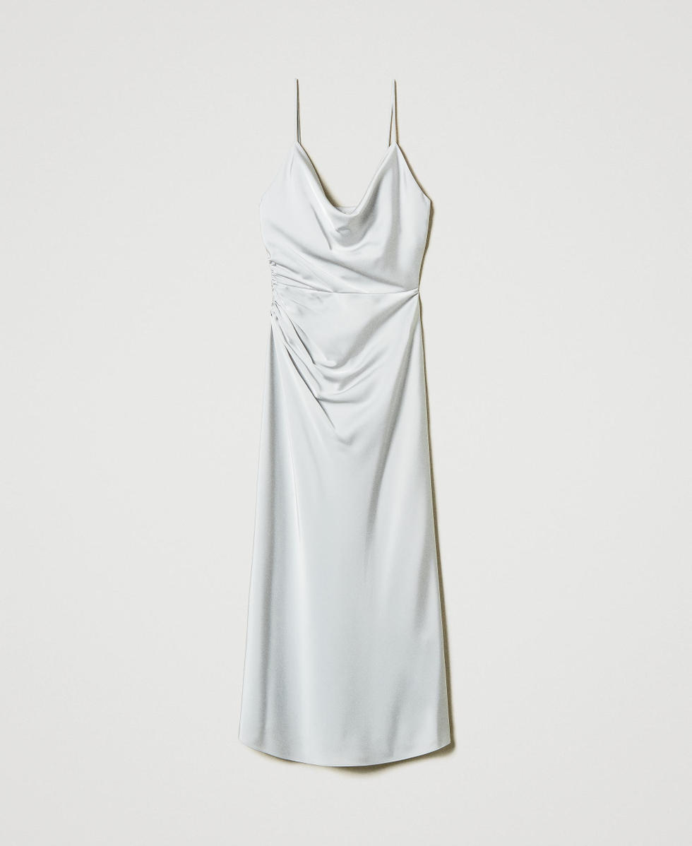 Midi satin dress with draping Silver Woman 242LI2HLL_11813_S0