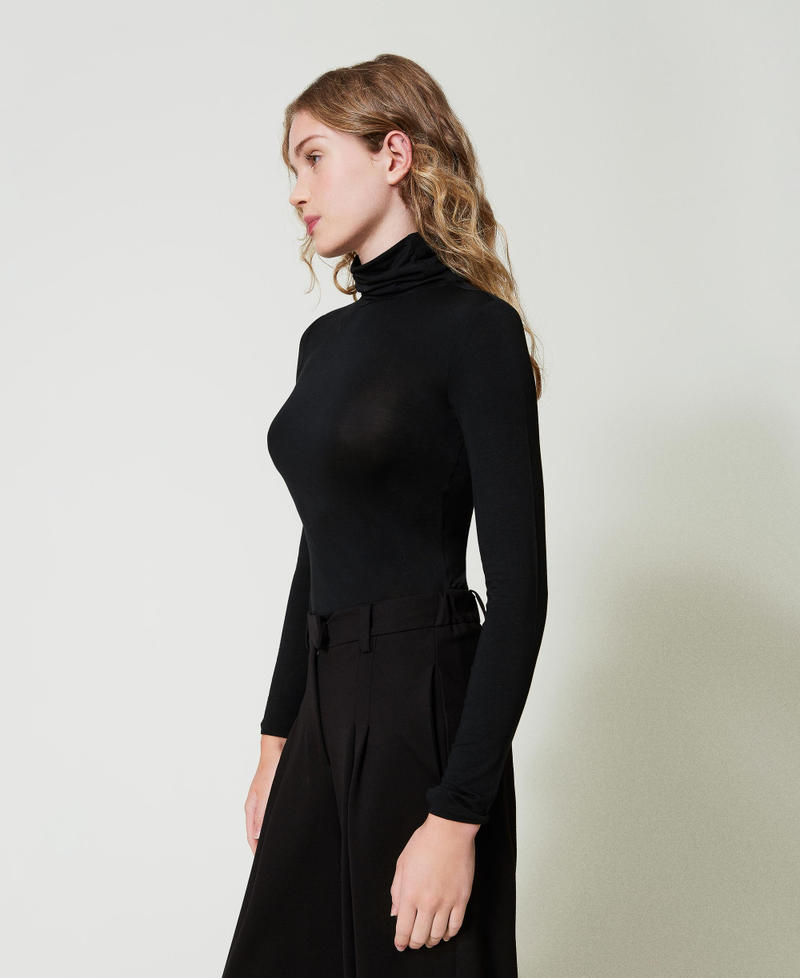 Turtleneck T-shirt with embroidered logo Woman, Black Turtleneck T-shirt with embroidered logo Woman, Black