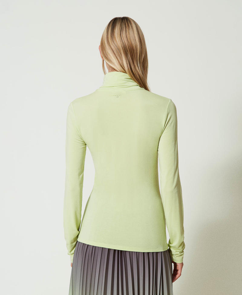 T-shirt col roul&eacute; avec broderie sigl&eacute;e Vert &laquo;&nbsp;Soft Lime&nbsp;&raquo; Femme 242LI2JCC_11717_03