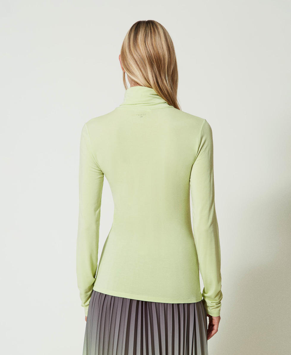 Turtleneck T shirt with embroidered logo Woman Green TWINSET Milano