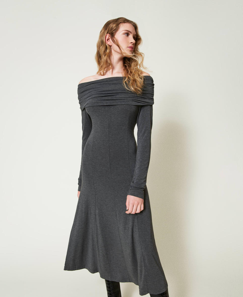 Robe midi en jersey avec broderie sigl&eacute;e Gris Anthracite Chin&eacute; Femme 242LI2JEE_11839_01