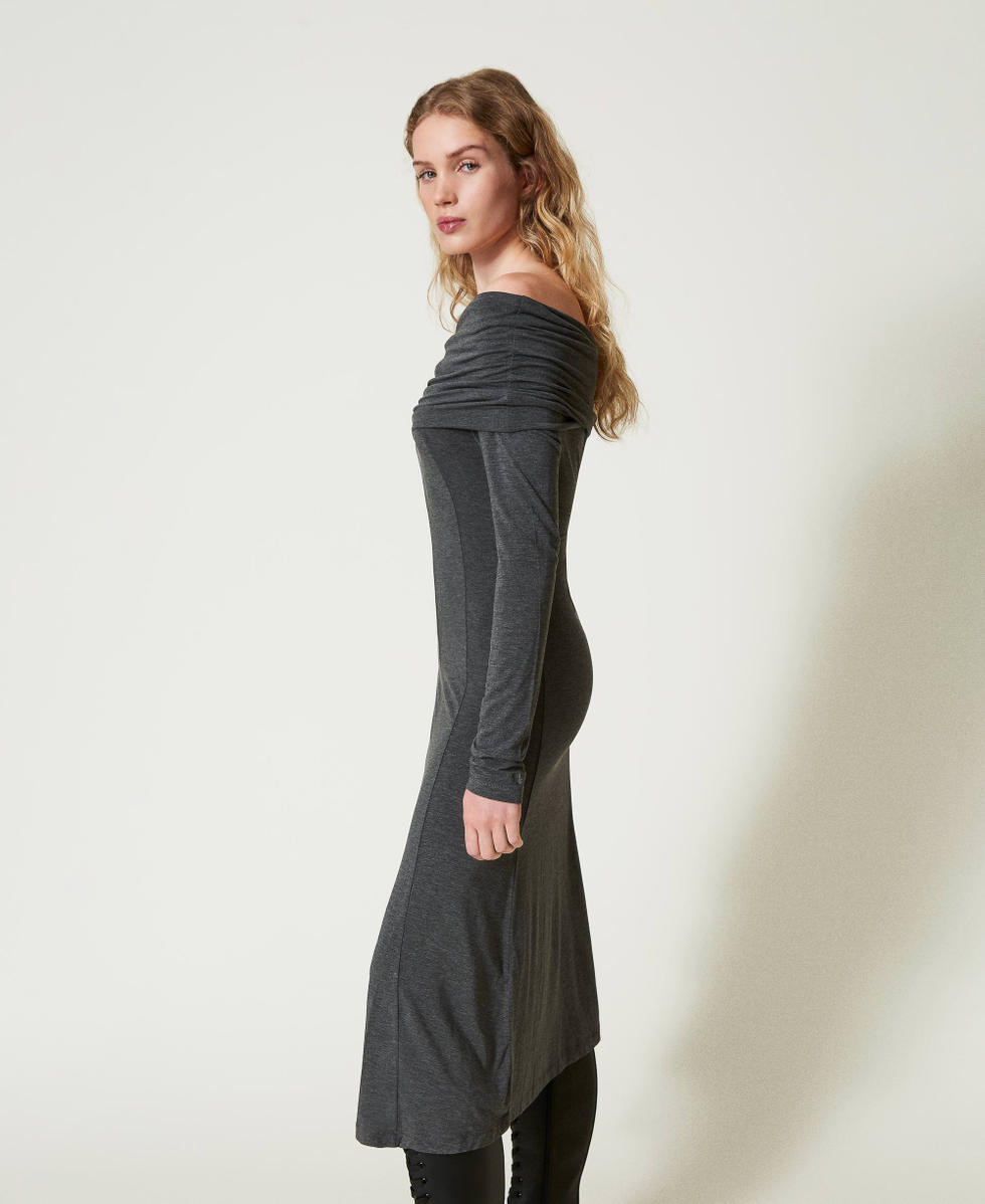 Robe midi en jersey avec broderie sigl&eacute;e Gris Anthracite Chin&eacute; Femme 242LI2JEE_11839_02