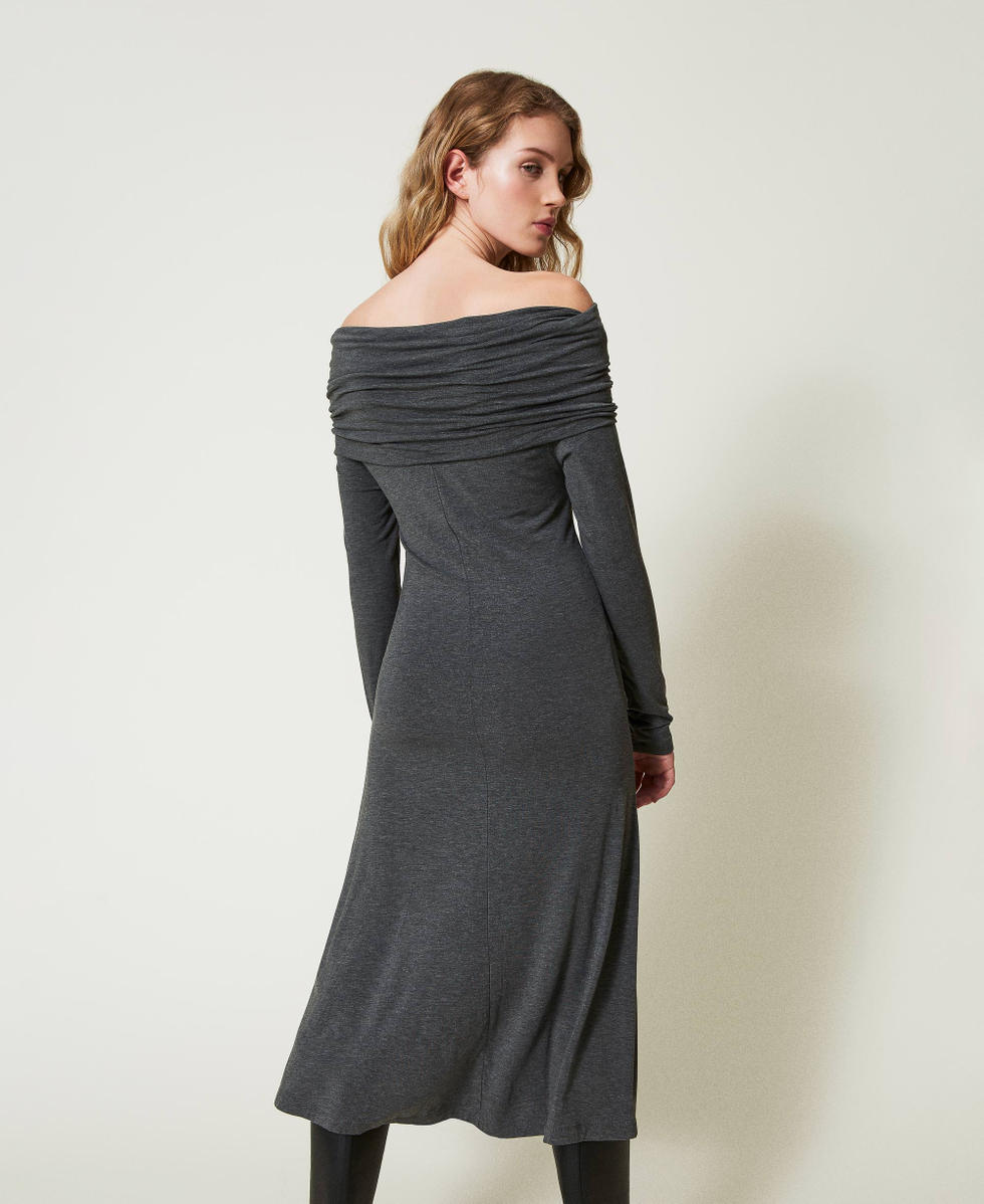 Robe midi en jersey avec broderie sigl&eacute;e Gris Anthracite Chin&eacute; Femme 242LI2JEE_11839_03