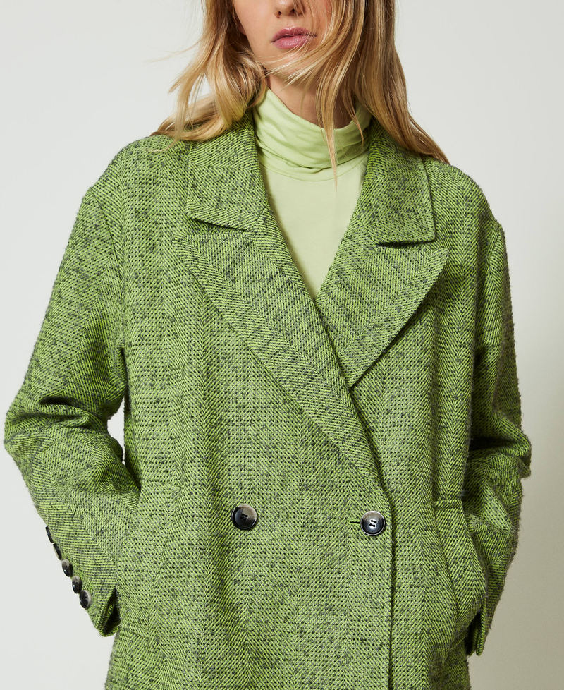 Two-tone short herringbone coat Two-tone Soft Lime Green / Mid Melange Grey Woman 242LI2KAA_11822_04