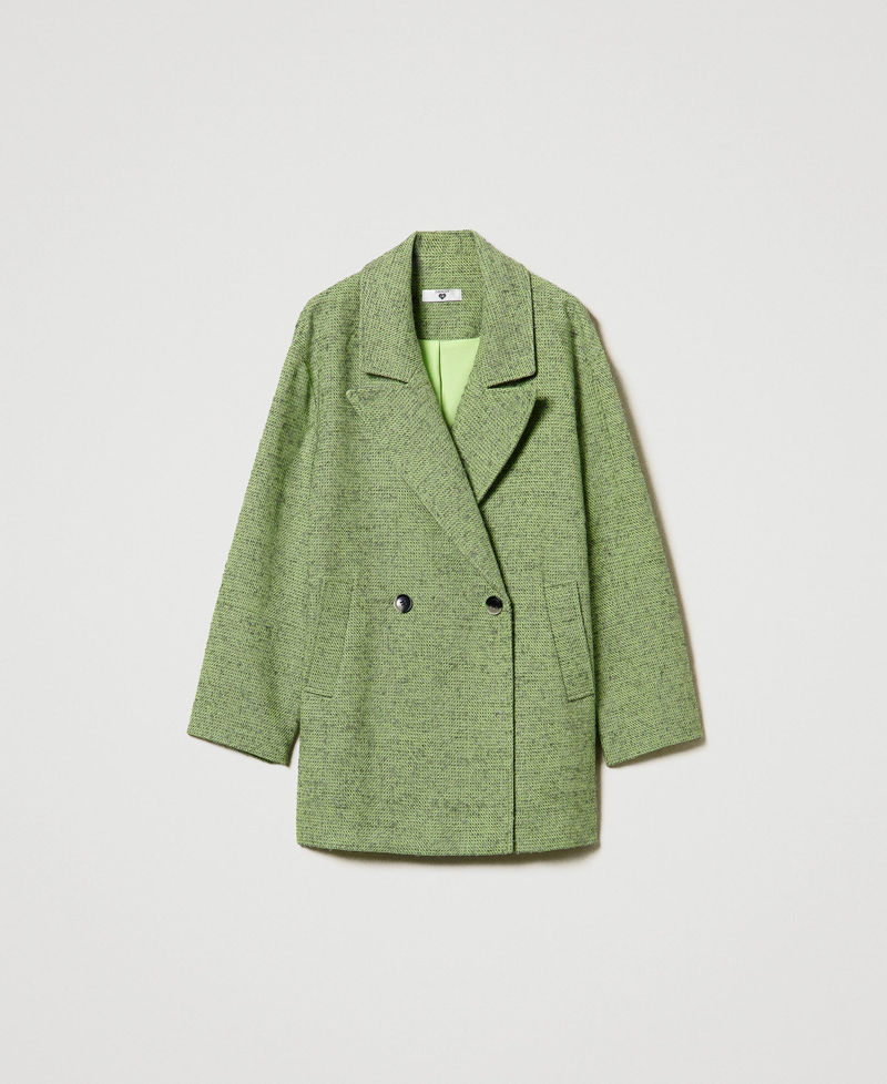 Two-tone short herringbone coat Two-tone Soft Lime Green / Mid Melange Grey Woman 242LI2KAA_11822_0S