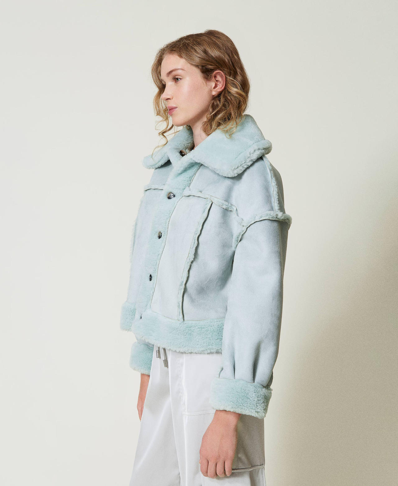 Reversible jacket with faux fur Woman Green TWINSET Milano